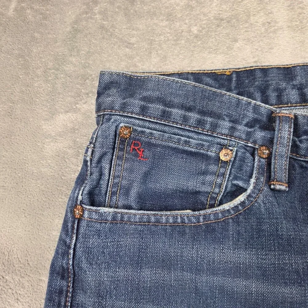 Polo Ralph Lauren Jeans Mens 32X30 Blue Vintage 67 Distressed Straight Leg Denim